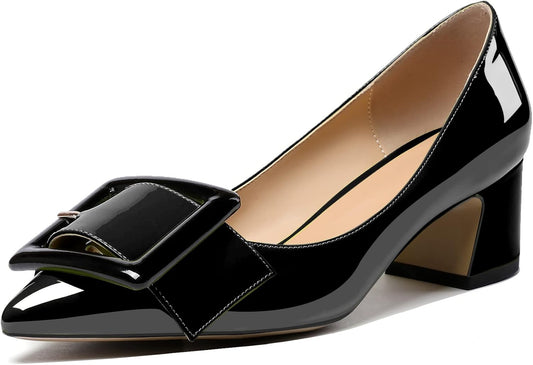 Pointed Toe Pumps,Classy 2 Inches Block Heel Chic Pumps, Confort Buckle Heel for Office Wedding Dress