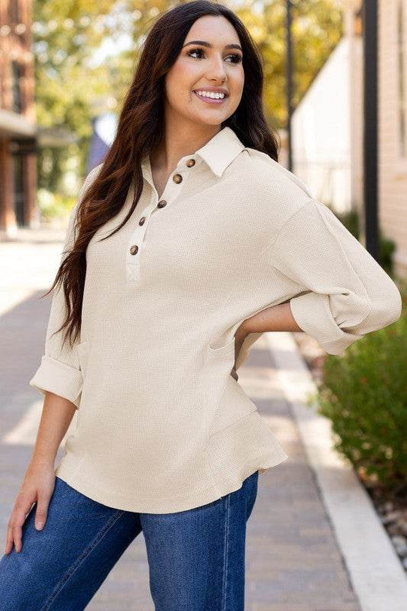 Arianna Waffle Half Button Top