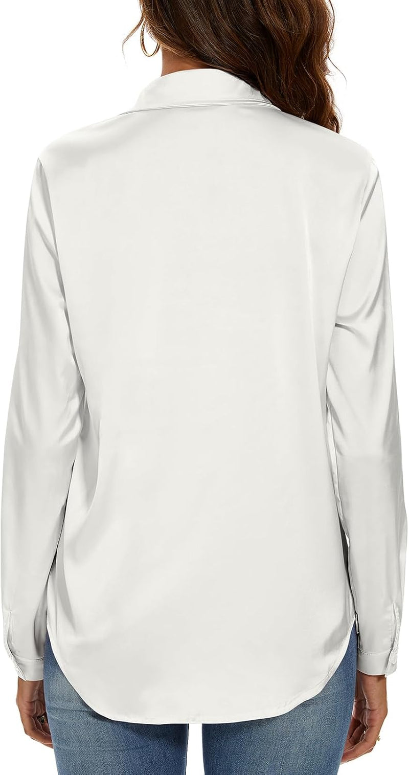 Women'S Silk Blouse Long Sleeve Lady Shirt Casual Office Work Blouse Shirt Tops
