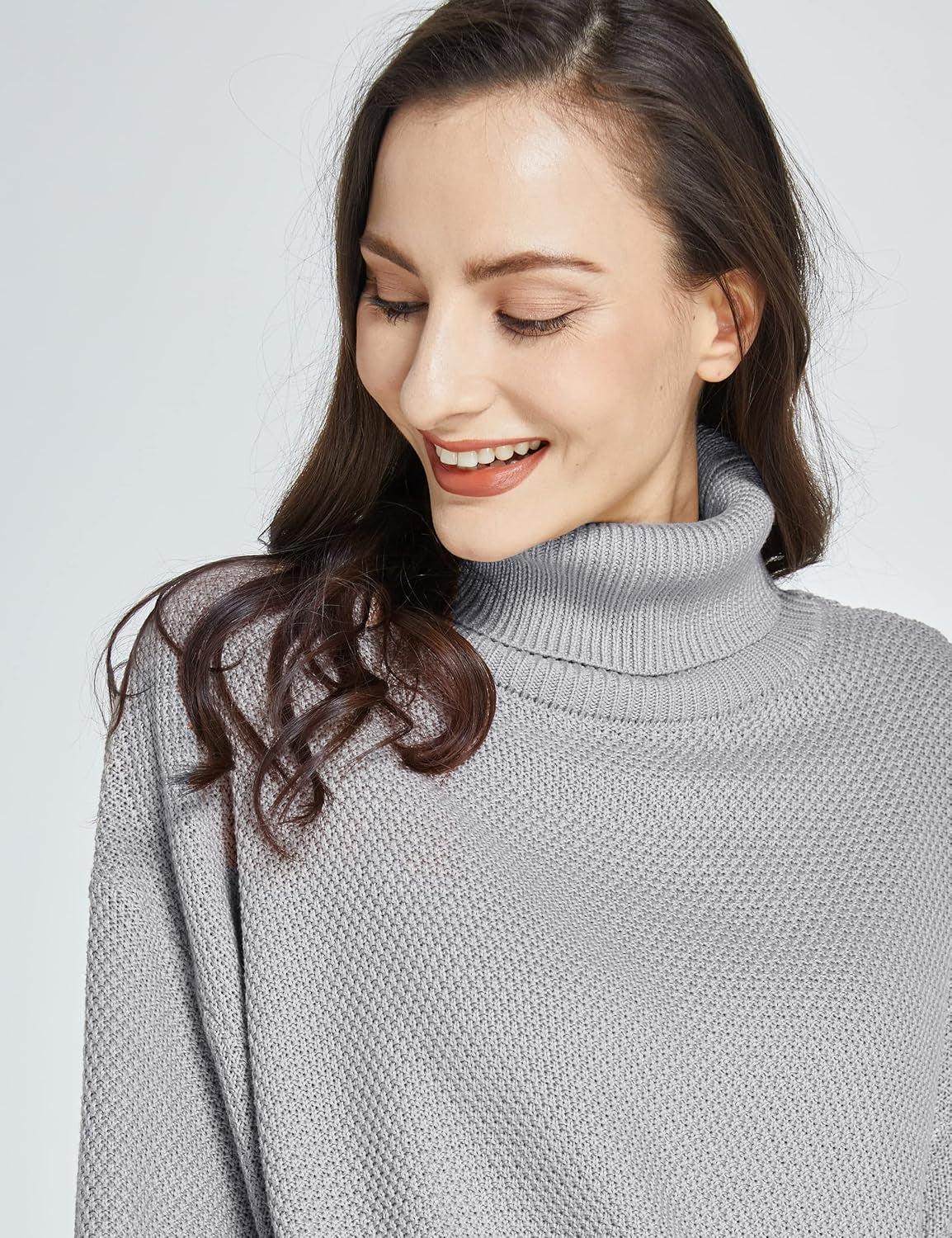 -Oversized-Sweaters-For-Women-Turtleneck Sweaters Drop Shoulder Pullover Knit Long Lantern Sleeve Casual