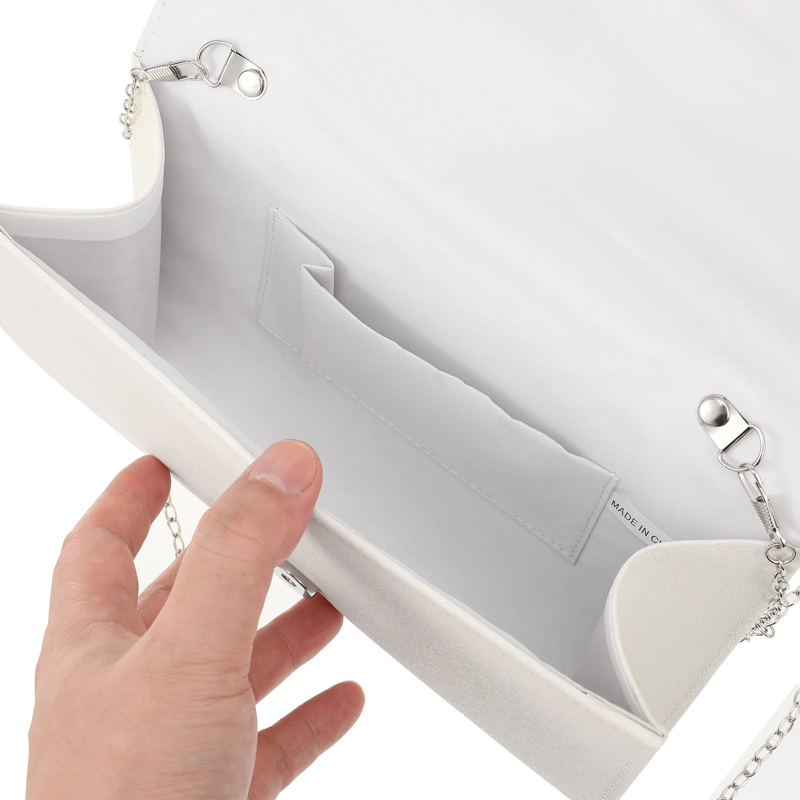 White Evening Bag Handbag Wedding Party Message Bag Clutch Bag Purse Simple Chain Bag for Women Ladies