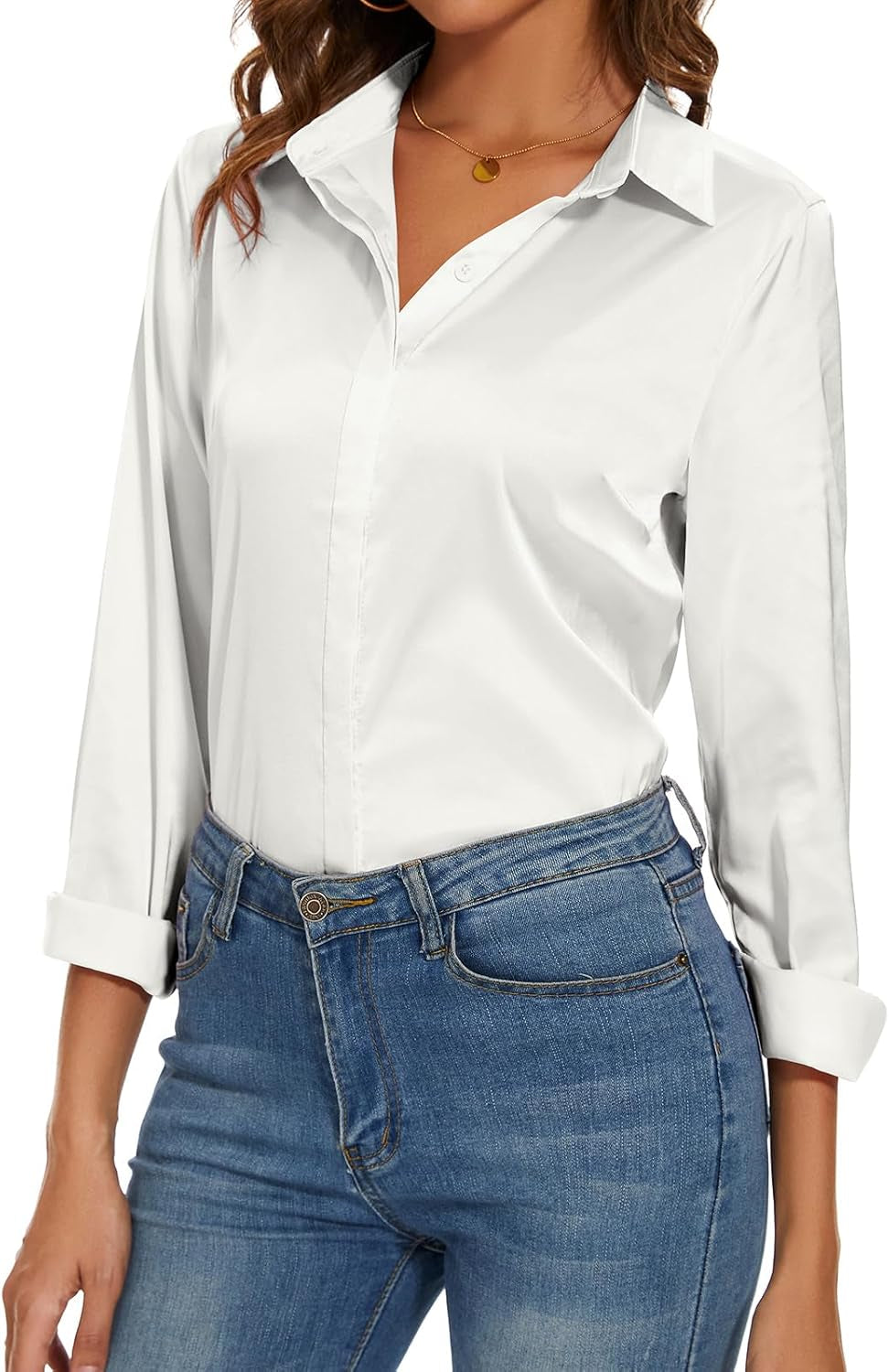 Women'S Silk Blouse Long Sleeve Lady Shirt Casual Office Work Blouse Shirt Tops