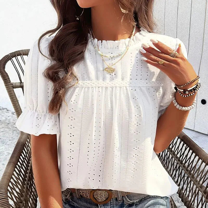 Ladies Elegant Ruffle Short Sleeve Top