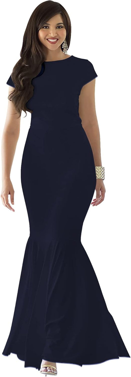Womens Long Cap Sleeve Elegant Formal Sexy Evening Cocktail Maxi Dress
