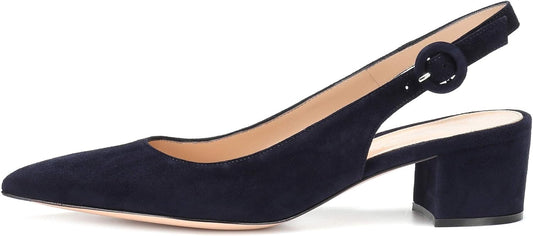 Women'S Pointed Toe Pumps Slingback Block Heels Ankle Straps Chic Office Dress Shoes 2 Inches