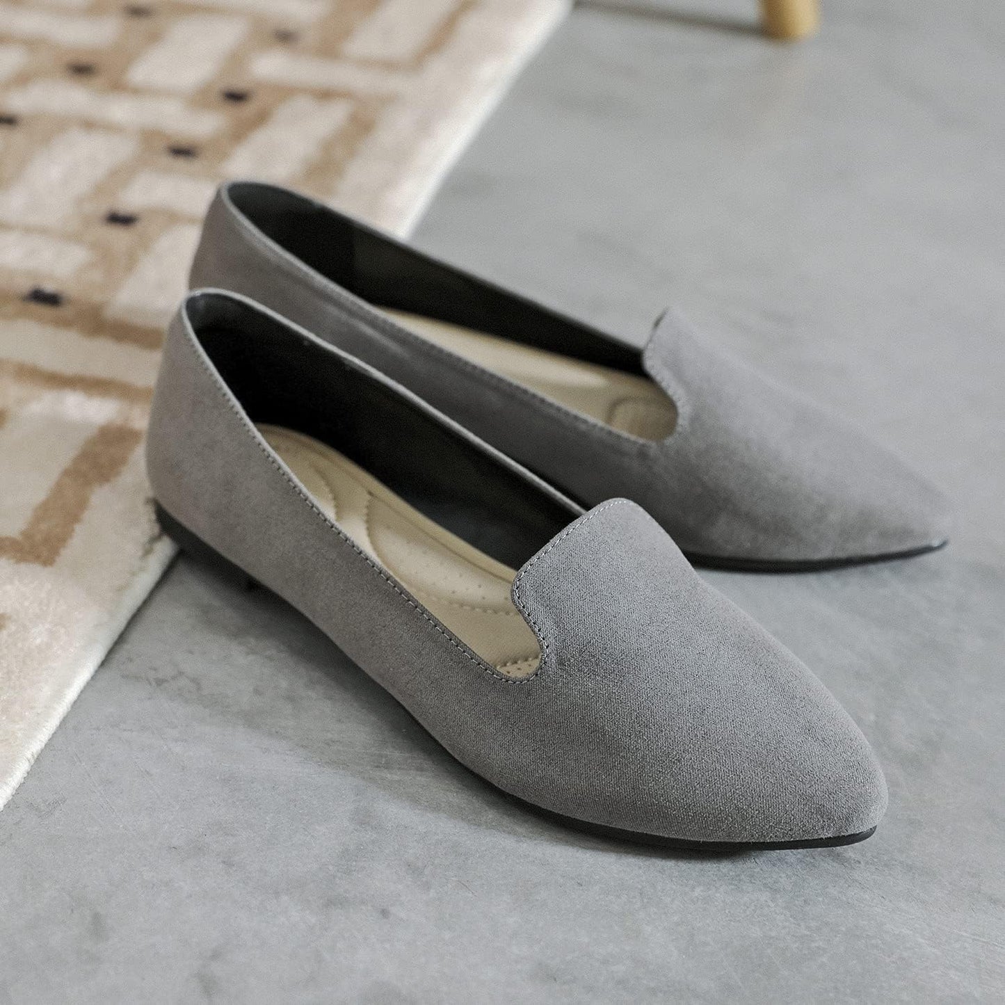 Women'S Wide Width Flat Shoes, Cassic Soft Pointed Classy Simple Ballet Flats.(2109007,Gr/Mf,11.5 Wide)