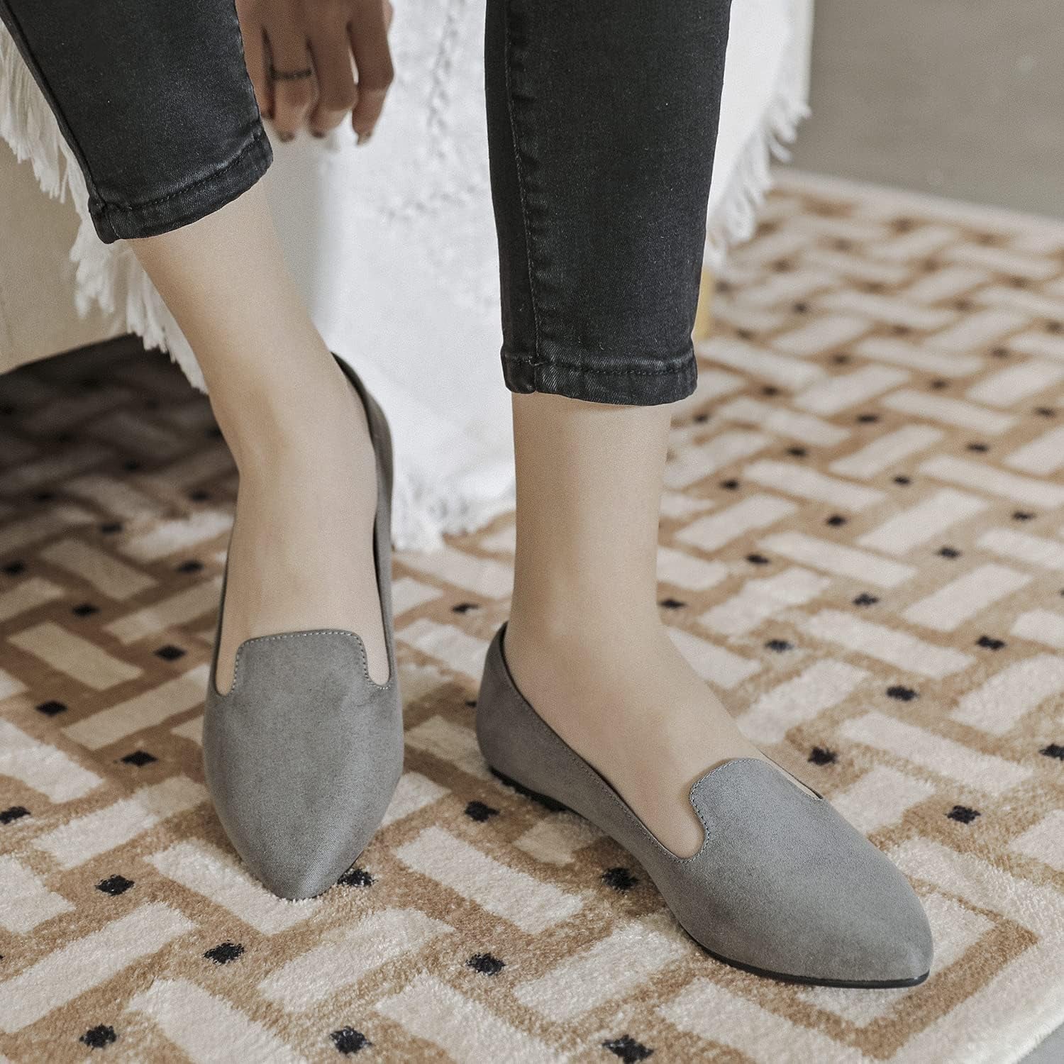 Women'S Wide Width Flat Shoes, Cassic Soft Pointed Classy Simple Ballet Flats.(2109007,Gr/Mf,11.5 Wide)