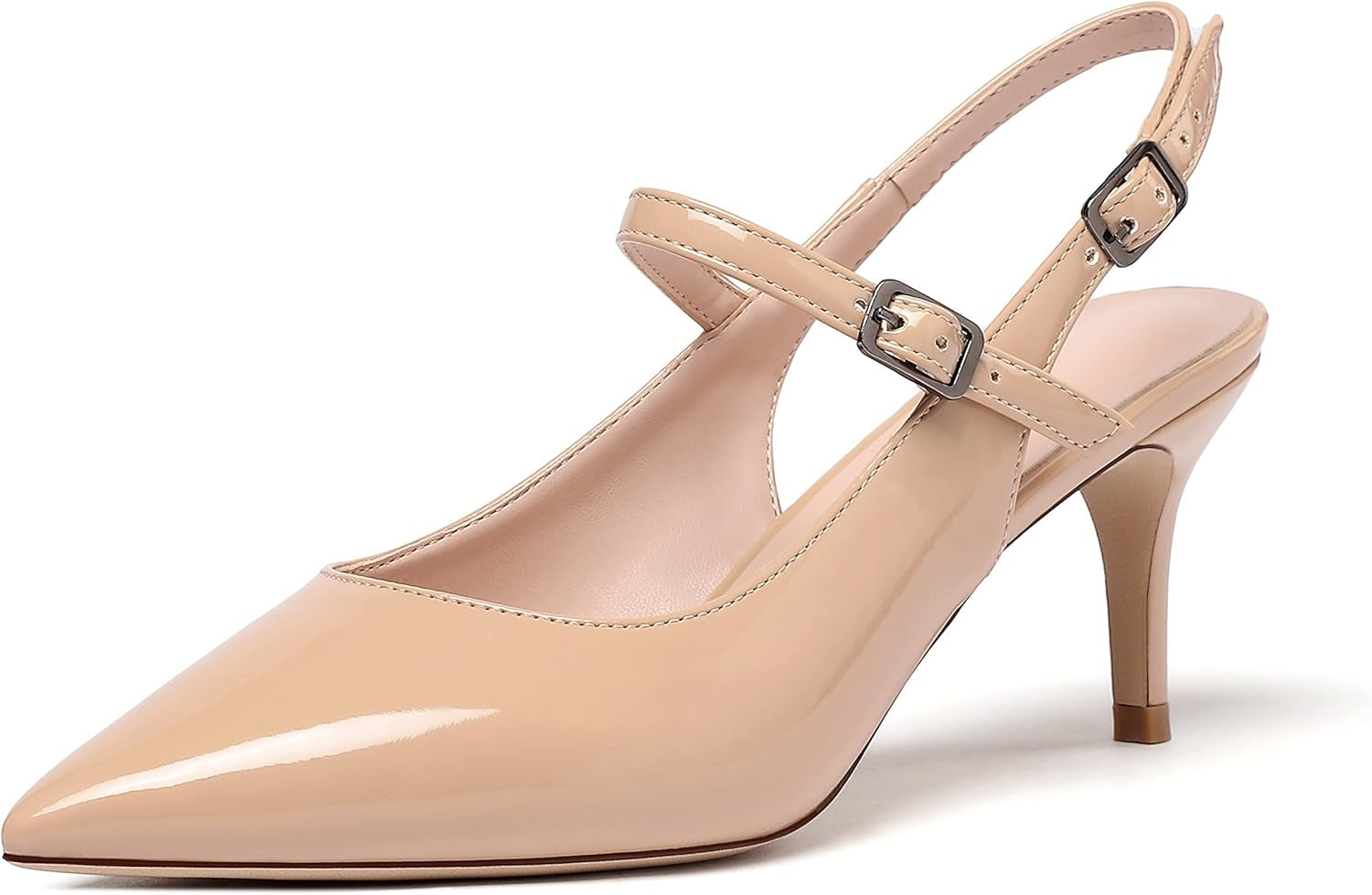 Women'S Pointed Toe Slingback Pumps, Low Heel Ankle Strap Chic Sandals, Classy Kitten Heel 2.5" Heel for Office Dress