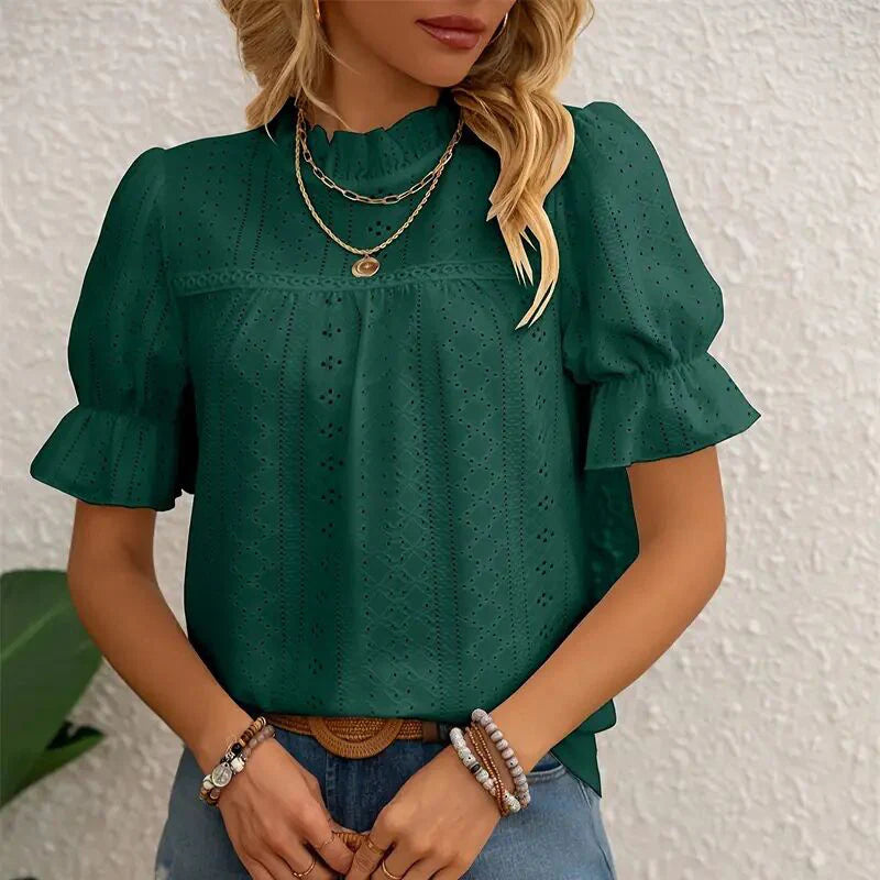 Ladies Elegant Ruffle Short Sleeve Top