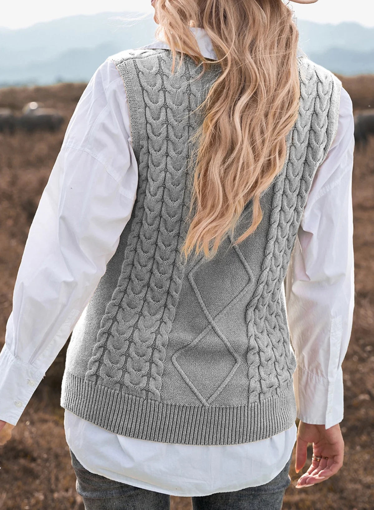 Women'S Vintage Sleeveless Sweater Vest Knitted Pullover Top for Fall