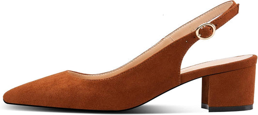 Women'S Pointed Toe Pumps Slingback Block Heels Ankle Straps Chic Office Dress Shoes 2 Inches