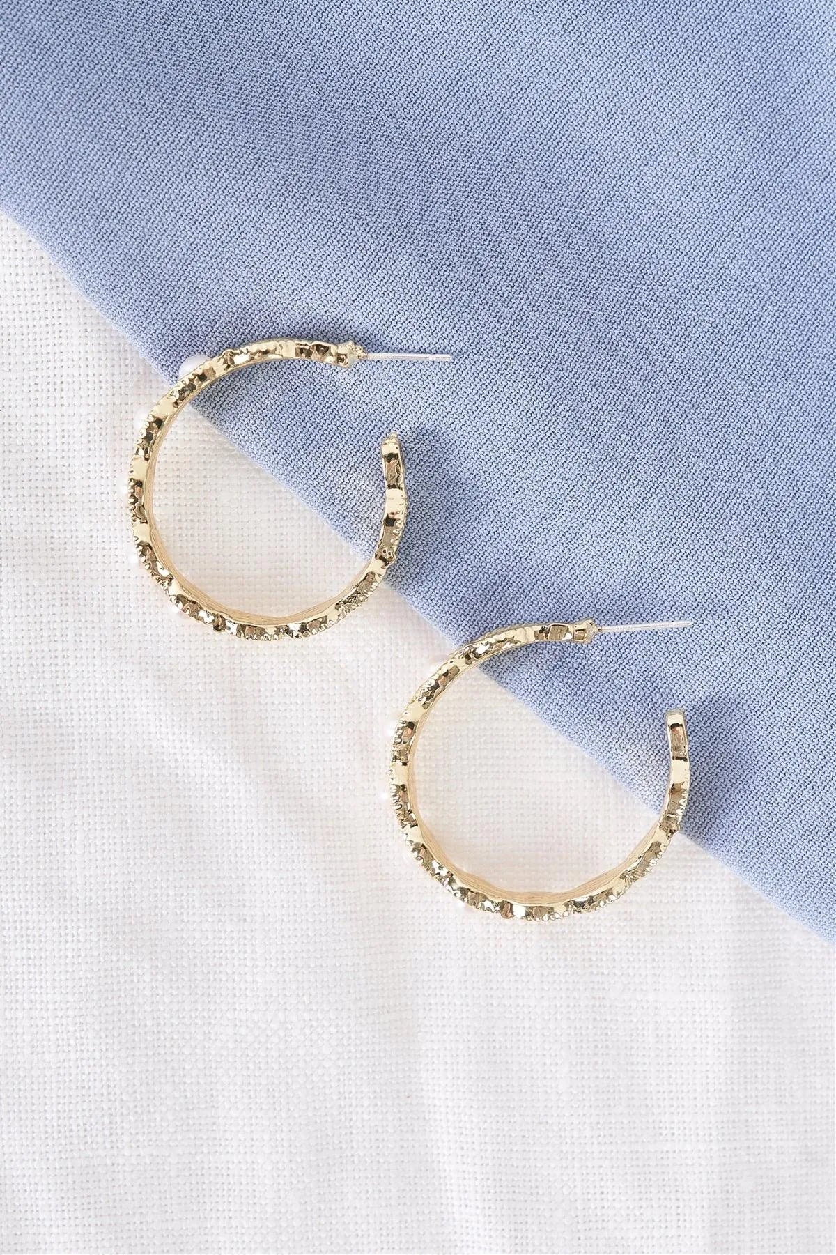 Boho Gold Pearl Scalloped Huggie Hoop Earrings