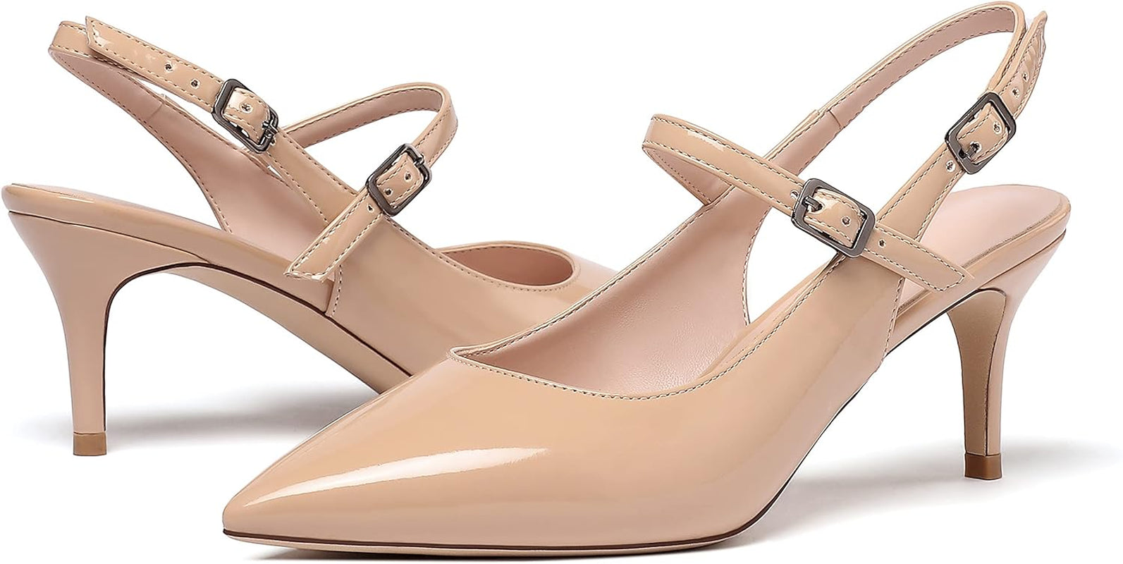 Women'S Pointed Toe Slingback Pumps, Low Heel Ankle Strap Chic Sandals, Classy Kitten Heel 2.5" Heel for Office Dress
