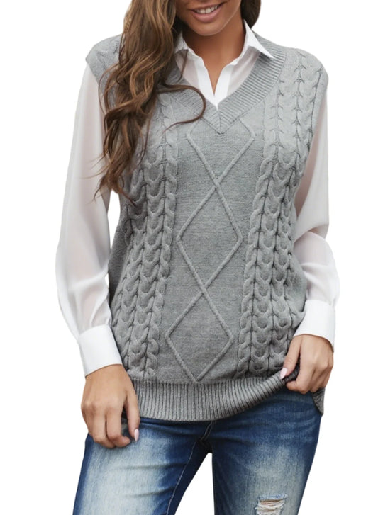 Women'S Vintage Sleeveless Sweater Vest Knitted Pullover Top for Fall