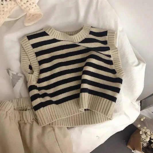 Children's Striped Jacquard Knitted Vest - Baby Sweater and Kids Clothing