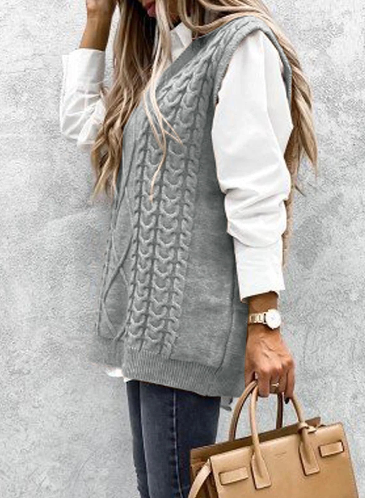 Women'S Vintage Sleeveless Sweater Vest Knitted Pullover Top for Fall