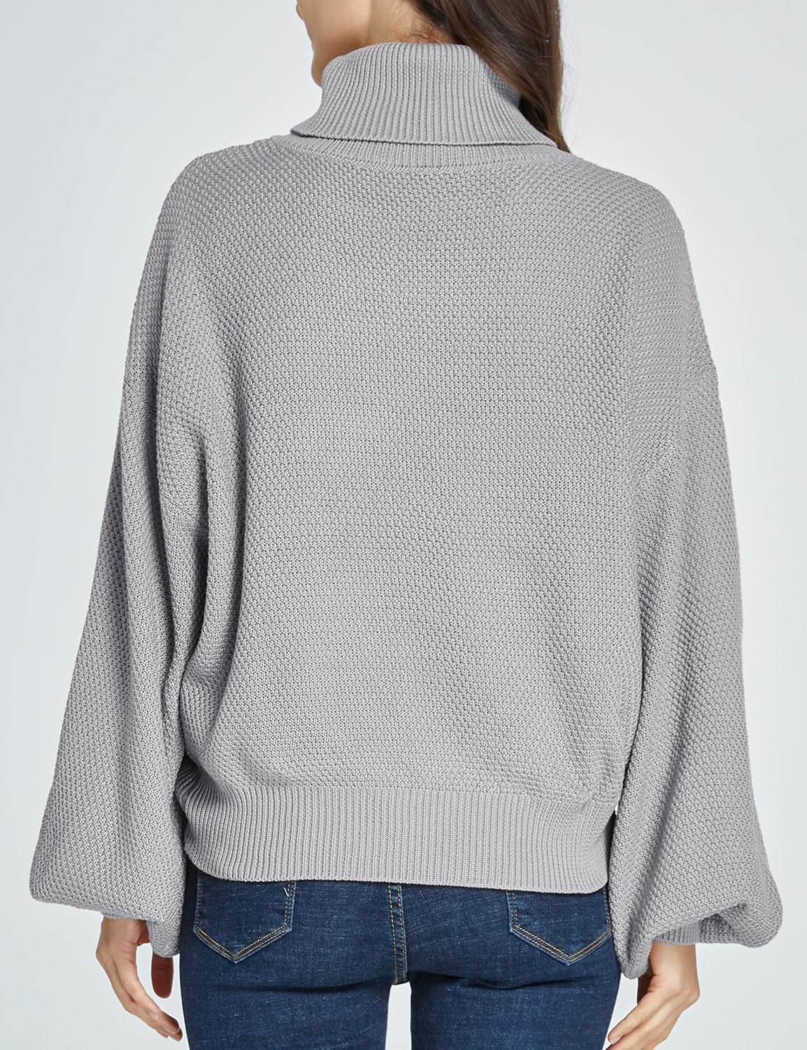 -Oversized-Sweaters-For-Women-Turtleneck Sweaters Drop Shoulder Pullover Knit Long Lantern Sleeve Casual