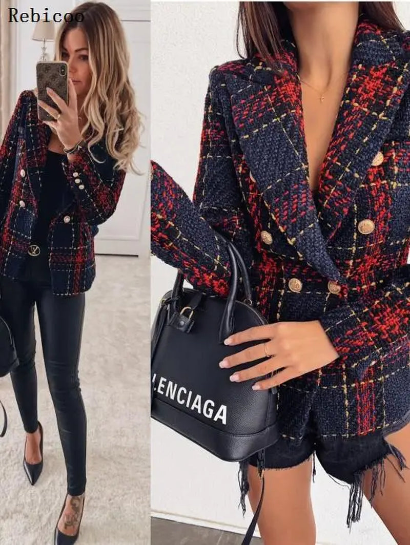 Blazer Woman Autumn Winter Suit Blazer New Casual Double Breasted Pocket Women Long Jackets Elegant Long Sleeve Blazer